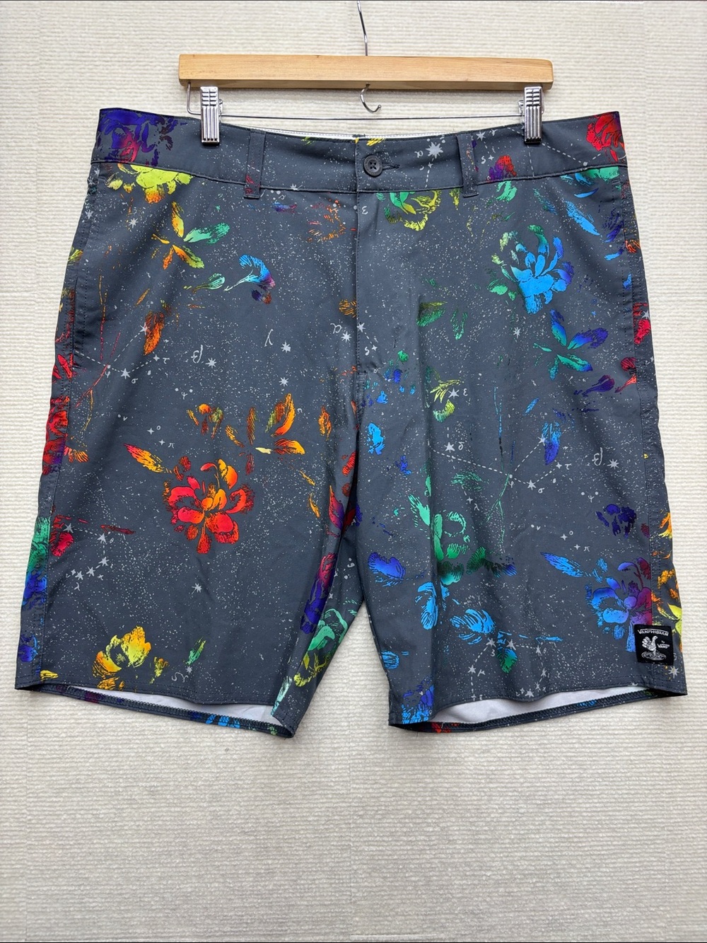 Vanphibian by Vans 38 Men's Gray Floral Swim Shorts - Multicolor Floral Print